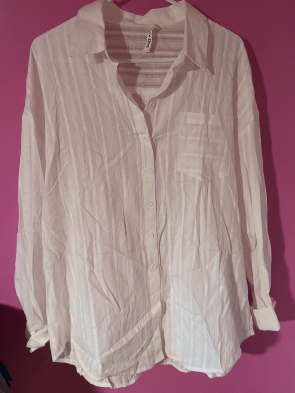 Grace Karin White Button-Down Long Sleeve Shirt
